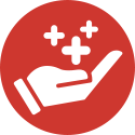Icono de mano con signos de "más" sobre la palma de la mano